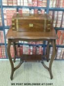 A shaped mahogany table and brass bound writing slope (table H73 x L67 x W49cm,