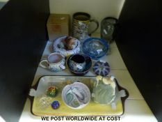 Beswick birds, Poole pottery, cloisonné, Denby, Whitefriars vase, Strathearn paperweight etc.