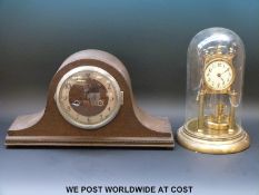 A brass Anniversary clock, ivory coloured dial, Arabic numerals, C1910,