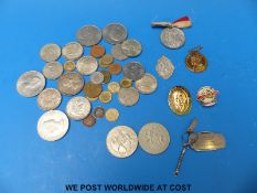 A small collection of sundry coins, medals, badges etc,