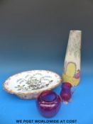 A Meissen oval tazza decorated with bamboo, an Art Deco jug,