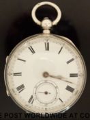 A gentleman's silver open faced pocket watch of generous proportion,