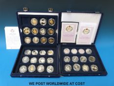 A collection of silver crowns in two Westminster cases with certificates.