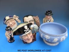 Royal Doulton character jugs including Old Salt, Merlin, Long John Silver,