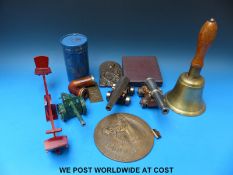 Two scratch-built model cannons, toy gun, German pipe,