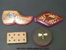 Four 19thC pin cushions including hand painted treen examples,