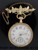 A ladies yellow metal fob watch marked 585,