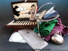 A collection of silver plated cutlery, tazza,