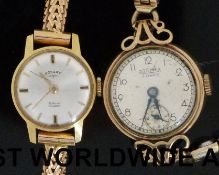 Rotary 18ct gold ladies wristwatch with 18ct gold strap (20g) and a Roamer 9ct wristwatch with