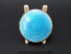 A hallmarked silver guilloché enamel hinged pill box, London 1930,