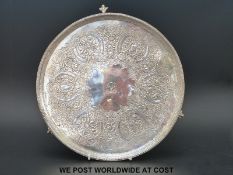 A Georgian hallmarked silver salver with beaded edge and engraved decoration,