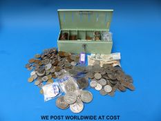 A collection of sundry coinage UK and world and a vintage money box