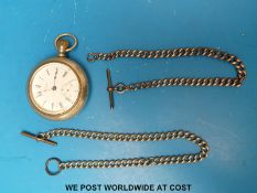 A Waltham nickel cased pocket watch together with a hallmarked silver watch chain and a further