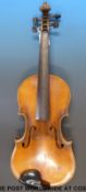 An anonymous violin with 36cm one piece flame back and boxwood inlaid purfling,