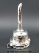 An unusual 19thC plated wine funnel with hinged sieve