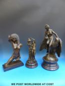 Six bronze / bronzed figures including a figure of a naked male,