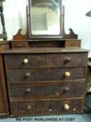 A 19thC painted pine chest of two over three drawers (W104 x D49 x H93) together with a late