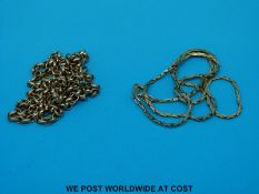 Two yellow metal necklaces/chains marked 9ct gold (20.