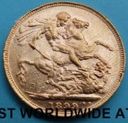 A cased 1899 Victoria veiled head gold full sovereign,
