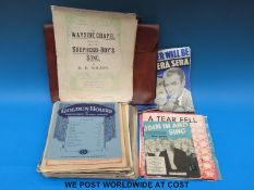 A quantity of sheet music c1940's together with a leather music case