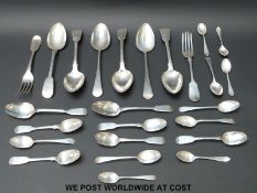 A quantity of mainly early to mid 19thC cutlery to include fiddle pattern,
