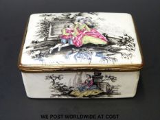 An 18thC enamel patch box of unusually large proportions,