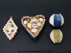 Four 19th / 20thC sea shell themed pin cushions