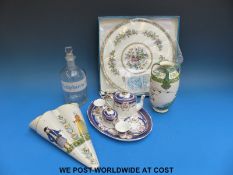 A small collection of china and pottery including a miniature teaset on ceramic tray,