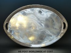 A hallmarked silver twin handled serving tray B/ham 1927 maker Elkington and Co,