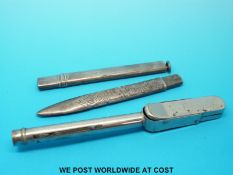 Two silver pencils, one B'ham, maker F W, the other Chester, maker V & J,