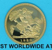 A 1980 proof gold half sovereign