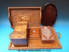 A 19thC Turnbridge ware two division tea caddy, cased presentation autograph book,