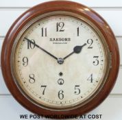 A dial wall clock by Hindustan equipment supplier's Bombay, Saksons Bangalore to painted dial,
