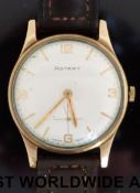 Rotary 9ct gold gentleman's wristwatch with subsidiary seconds dial and gold hands and markers,