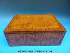 A line inlaid tiger maple or satinwood jewellery box (12cm x 33 x 23cm)