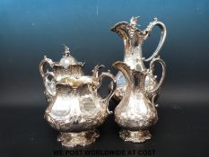 A silver plated four peace tea service with lobed,