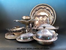 A collection of plated ware including tazza, trays,