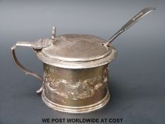 A Victorian hallmarked silver mustard with blue glass liner, Ldn 1837 maker Charles Thomas Fox,