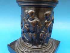 A 19thC bronze after Giambologna 'Mercury on a Zephyr Wind' with relief decoration of cherubs to