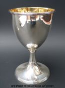 A Georgian hallmarked silver goblet with gilt wash interior,