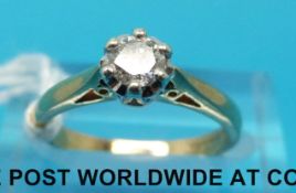 A 9ct gold ring set with a round brilliant cut diamond of approximately 0.