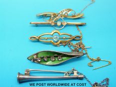 Three yellow metal brooches all marked 9ct gold,