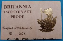 A 1988 cased proof Britannia set comprising a sovereign sized 8.513g coin and a 3.