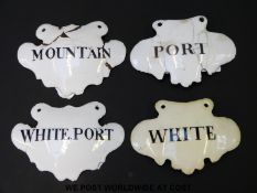 Four late 18th / 19thC enamel wine labels including White Port, Mountain,
