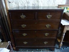 A 19thC oak chest of two over three graduated drawers,