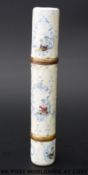 An unusual 18thC French enamel double ended perfume bottle case and screw off vinaigrette decorated