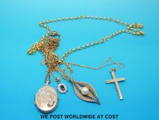 Five 9ct gold necklaces, 9ct gold locket, 9ct gold cross etc (14.