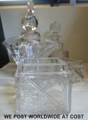 A collection of cut glass dressing table bottles to include two silver collared examples