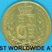 A cased 1863 Victoria young head gold full sovereign, first reverse,