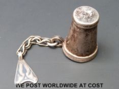 An 18th / 19th white metal Bukhara wedding thimble with niello fob, 2.